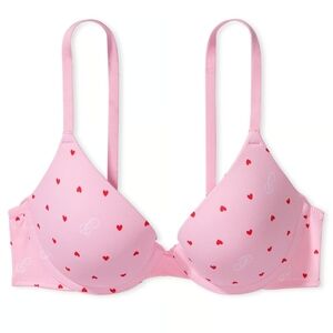 VS Pink Wear Everywhere Push Up Bra Sz 38DD NWT Pink With Hearts
